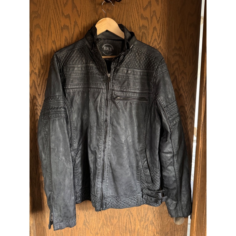 BKE Silverthorne Mens Faux Leather Moto Jacket Deep Green 2BKX4148 Size Medium